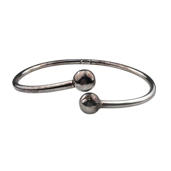 IXS Sterling Silver Bracelet Torque Cuff Ball End Caps Italy - Picture 1 of 8